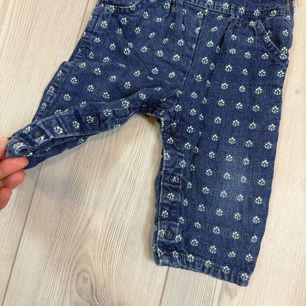 Vtg 1980s Oshkosh‎ Vestbak 12M Romper Overalls Flower USA Denim Embroidered